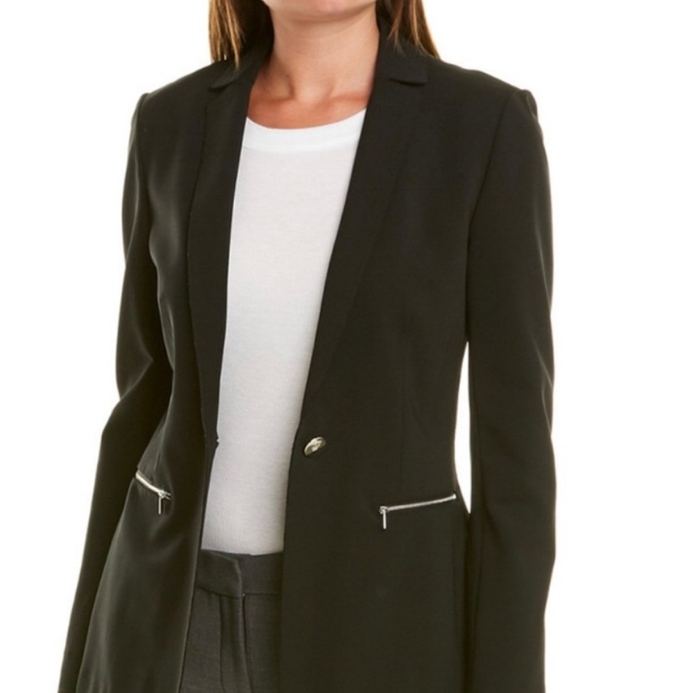 Lafayette 148 Black One-Button Zip Pockets Modern Career Blazer Women's 4 EUC‎